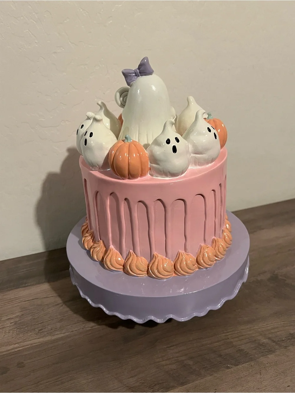 Halloween Ghost Bat & Pumpkin Cake Resin Table Decor Orange Pink & Purple
